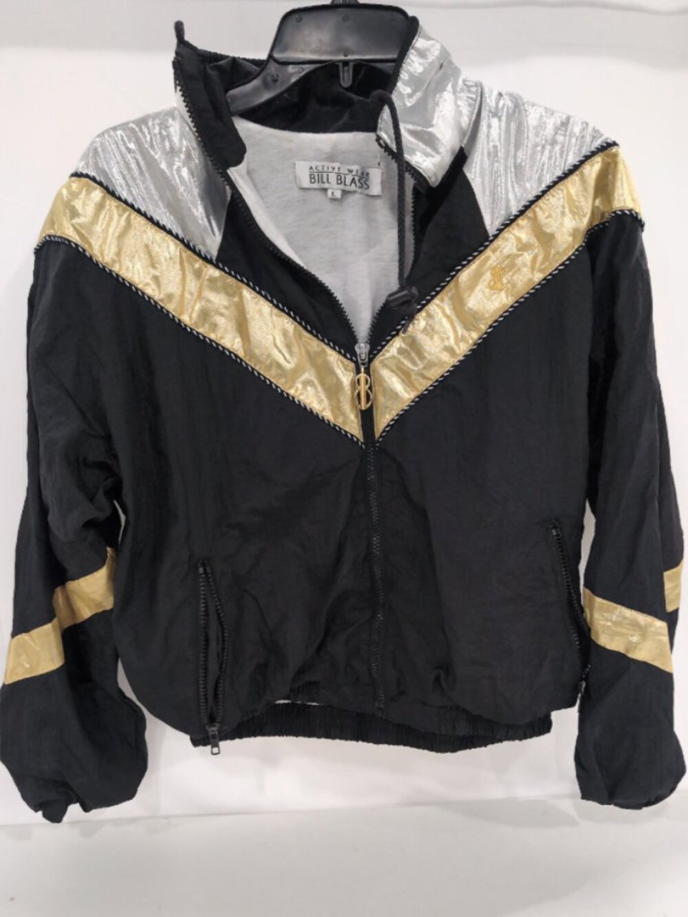 Vintage Bill Blass Metallic Track Jacket Black Gold L